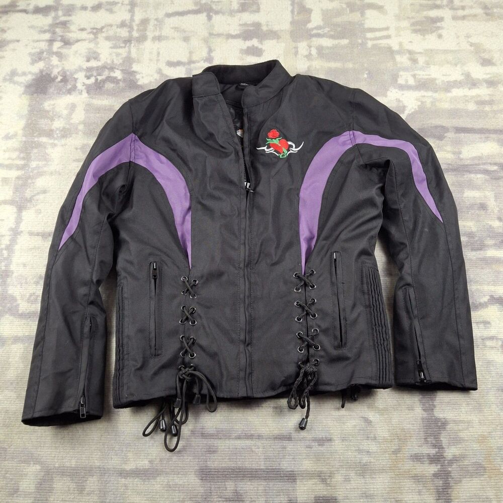 Vance Leathers Womens S Vented Motorcycle Jacket Purple Butterfly Corset Lace Up
